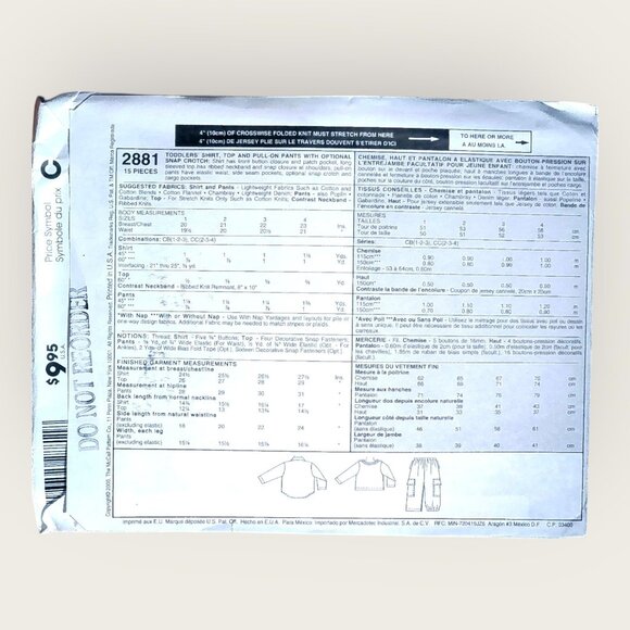 Vintage McCalls Sewing Pattern 2881 Toddlers Shirt Top Pants Size 1-3 Uncut - Picture 2 of 2